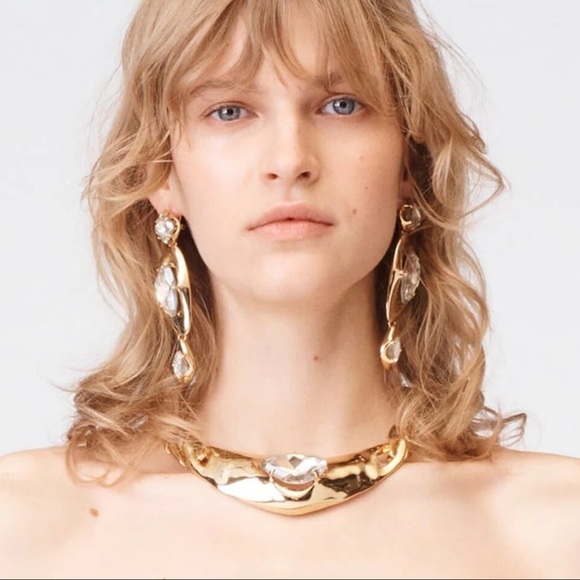 Zara Crystal Gold Statement Earrings - Picture 3 of 12